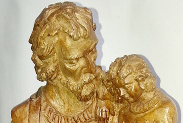 Aurelio Rodríguez - San José con niño durmiendo. | Dimensiones: 44 cms alto. | Tipo de madera: Nogal. | Precio: $350.000.-